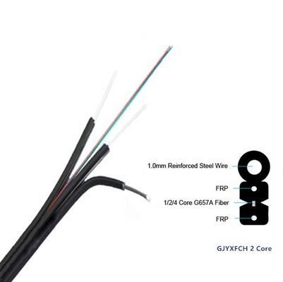کابل قطره فیبر نوری FTTH 2 هسته ای فضای باز با عضو قدرت FRP