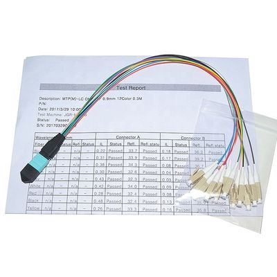 مونتاژ کابل فیبر سفارشی Fanout 12 هسته ای MPO نر LC فیبر 0.9 میلی متری