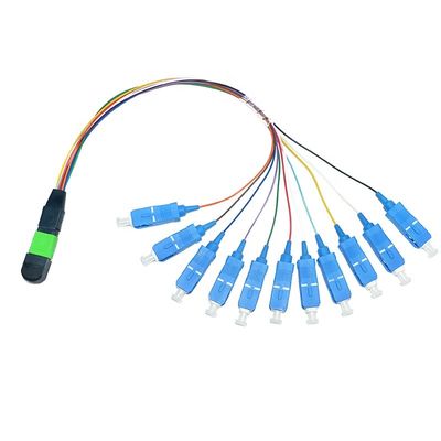 مونتاژ کابل فیبر سفارشی Fanout 12 هسته ای MPO نر LC فیبر 0.9 میلی متری